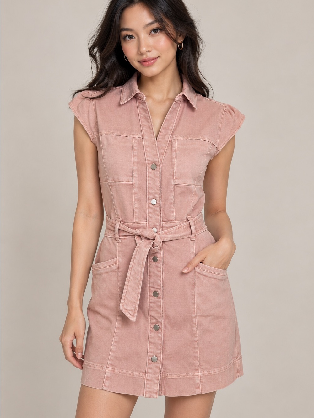 Dear John Kate Utility Shirt Dress Size S Dusty Pink Belted NWT $118